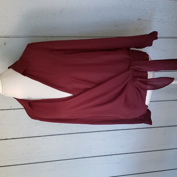 Venus Burgundy Cross Over Blouse wine Crimson Elegant Surplice Side Tie - Picture 2 of 14